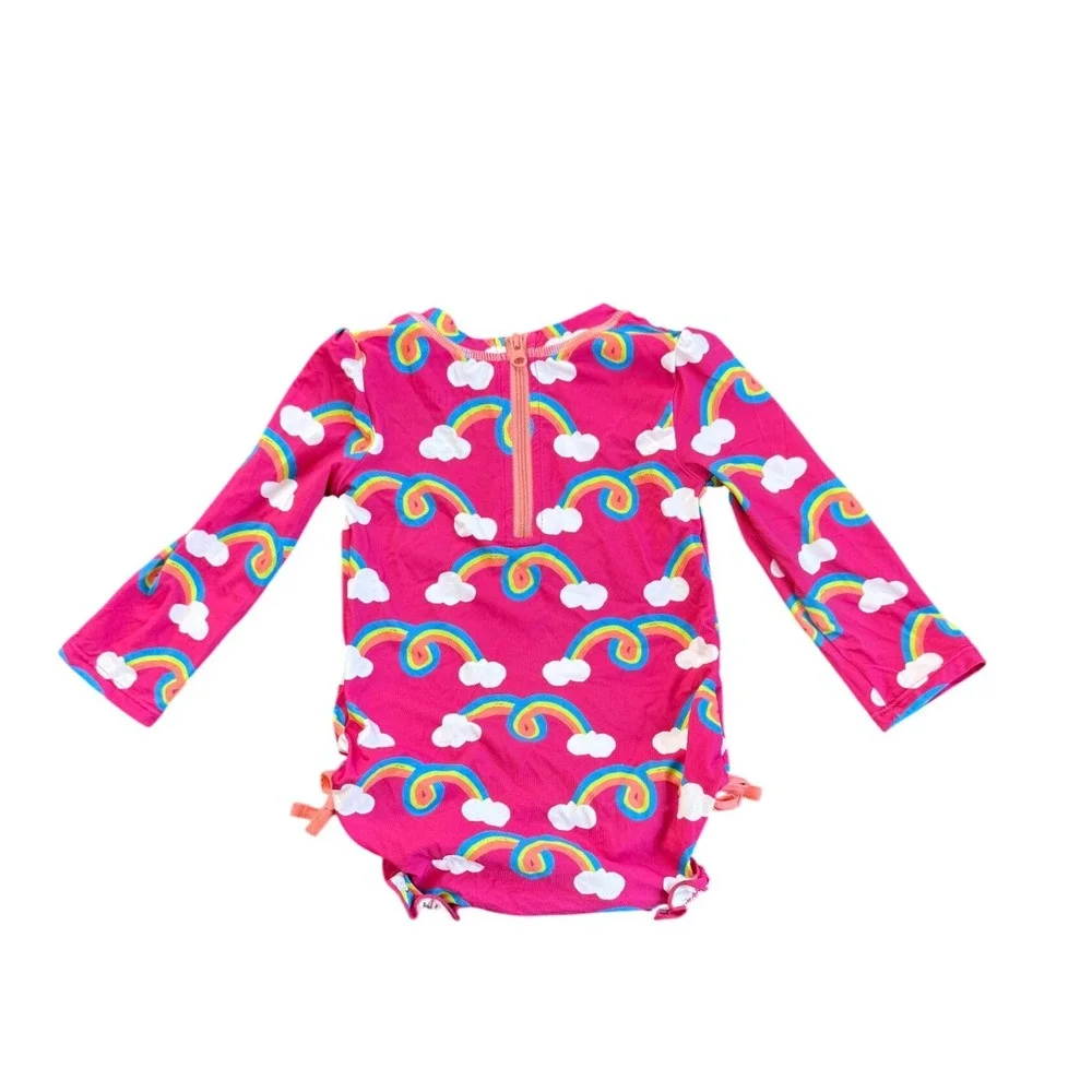 Hatley Baby Girl Rainbow Rash Guard Swimsuit 9-12 Months Long Sleeve Pink UPF 50